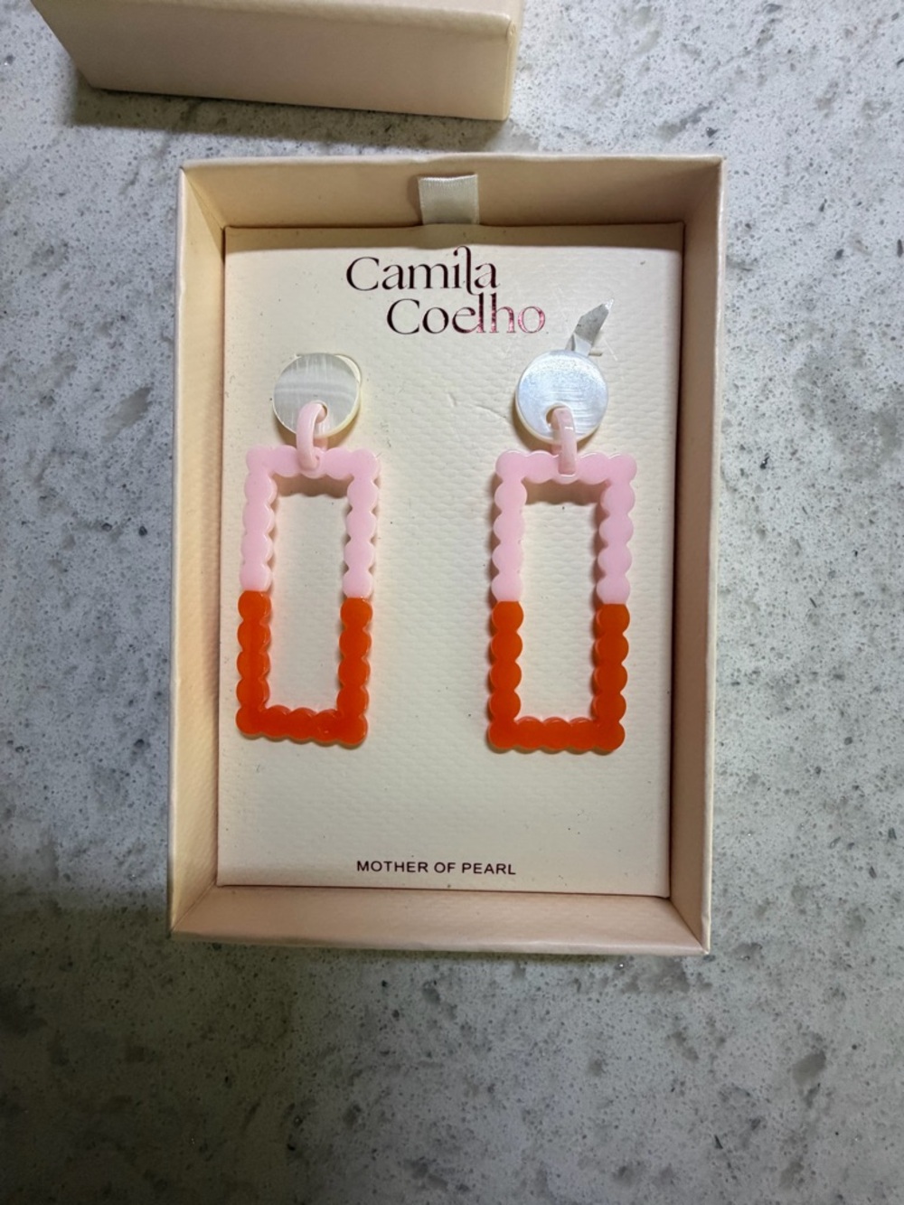 Camila Coelho Pink and Orange Scalloped Rectangular Drop Earrings